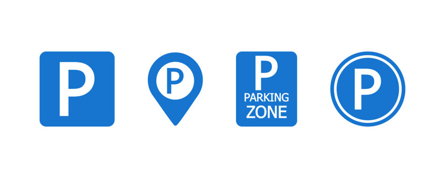 Parking Icons Set Blue Map Pin and Zone Sign