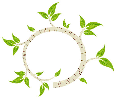 A round frame with birch branch.
