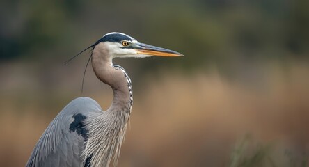 Obraz premium Grey heron captured against a soft blurred natural backdrop