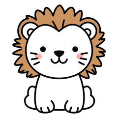 Fototapeta premium Cute Cartoon Lion Face with Brown Mane on White Background