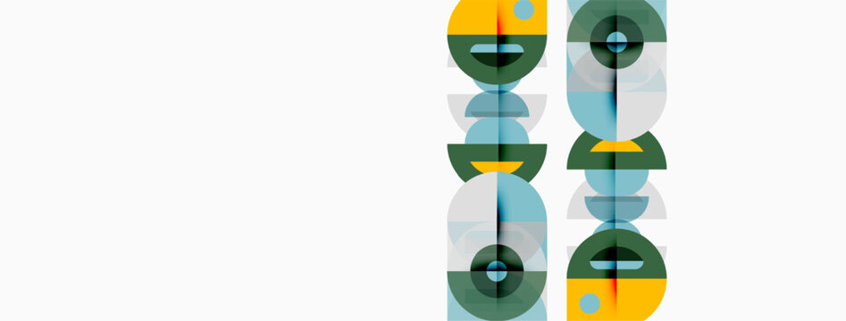 Abstract graphic design features repeating Dt letterforms. Circles intersect shapes, creating layered visual effect. Minimalist aesthetic, muted color palette.