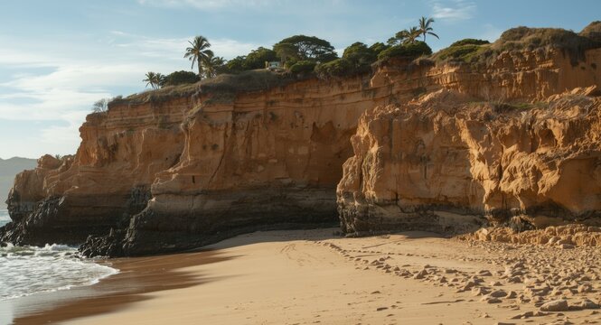 Natural erosion processes destabilizing sandy cliffs along the beach