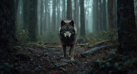 Fototapeta premium Magical forest scene with a noble werewolf sentinel