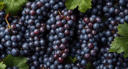 Fototapeta premium Prime syrah grapes for wine harvest displayed with copyspace