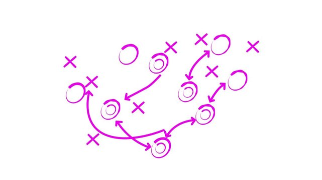 Game Plan Blueprint: Hand-Drawn Strategy with Xs & Os - Tactical Play, Chalkboard Concept, Sports, Coaching, Planning. Motion graphics of technology line circuit idea.