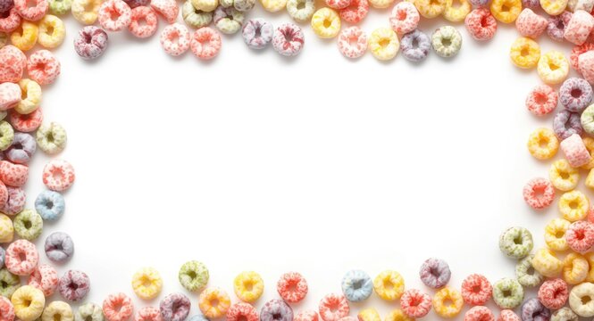 Plain white base featuring vibrant fruit loops with copy space