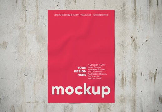 Urban Glued Poster Mockup On Weathered Cement Wall Surface