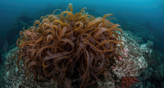 Rocky underwater environment rich with brown kelp Ecklonia radiata