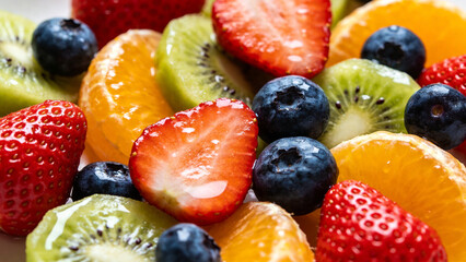 Obraz premium Colorful fruit mix in a vibrant arrangement on a white plate 