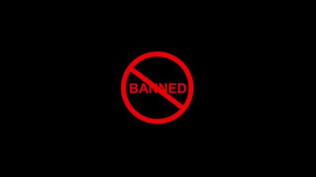 Red stamp Banned business imprint animation white background denied stamp video. Stamp with the text Banned animation stamping. Motion graphics of stop red circle ...
