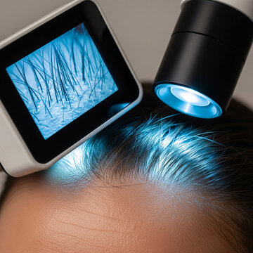 Scalp Analysis with Trichoscope Digital Microscope, Professional Hair Follicle Examination for Hair Loss Diagnosis, Advanced Dermatology Technology for Scalp Health and Hair Growth Treatment