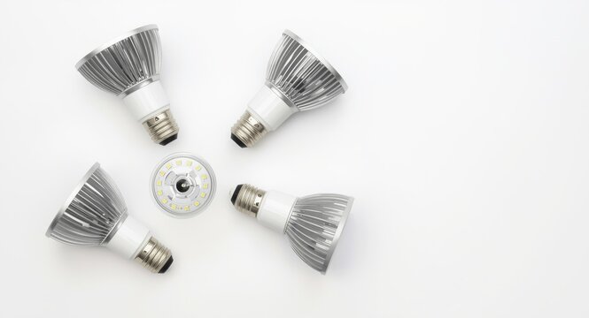 LED GU10 bulb arrangement on a clean white backdrop