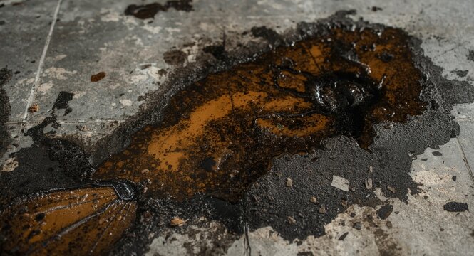 Polluted floor showing effects of an oily spill accident