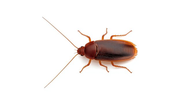 Cockroach positioned on an empty white backdrop allowing copy space