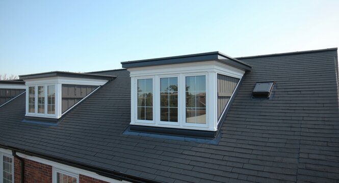 New dormer window installation on apartment rooftop exterior