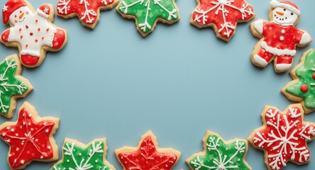 Fototapeta premium Holiday party featuring colorful cookies shaped festively