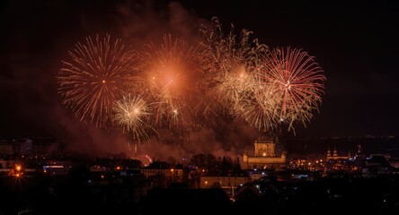 Obraz premium Epiphany night marked by pignarul bonfires and spectacular fireworks
