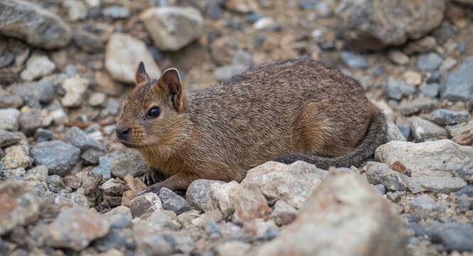 Procavia Capensis resting on rough stone terrain for safety