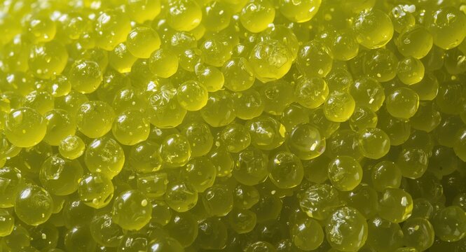 Macro shot of sea grapes green caviar with sunlight reflection