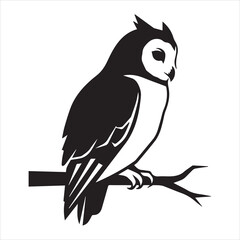 Fototapeta premium Silhouette of an owl perched gracefully on a branch in a minimalist style