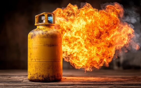 Explosive Gas Cylinder Igniting with Flames and Smoke