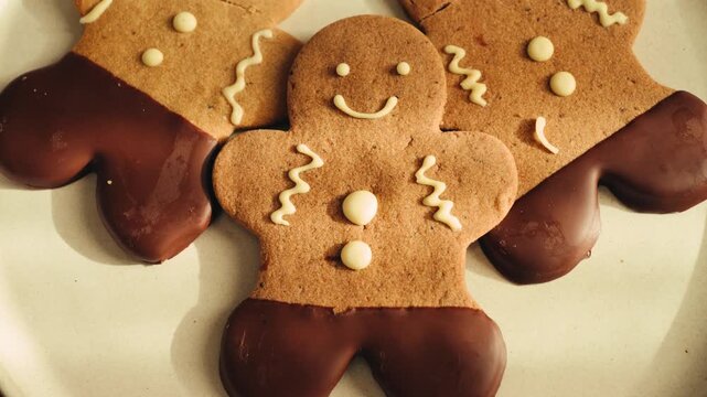 Winter gingerbread Christmas sugar food, holiday cookies close up. High quality 4k footage