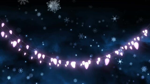 Animation of christmas fairy lights, snowflakes and stars