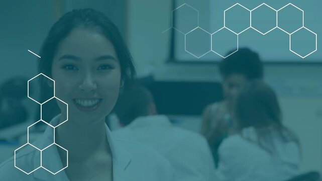 Animation of hexagons over diverse scientists