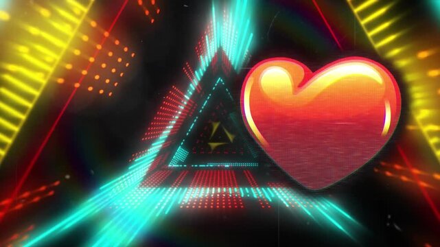 Animation of heart icon over digital tunnel