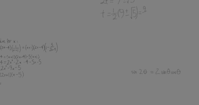 Animation of math graps and data over grey background