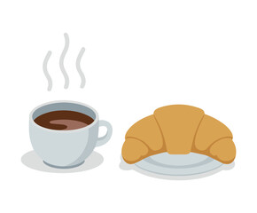 Obraz premium Steaming coffee cup and croissant on a plate beverage.