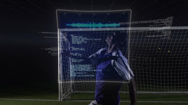 Animation of kaleidoscopic shapes and data processing over rugby player