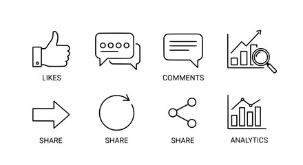 Fototapeta premium Social media engagement icons displayed with likes comments and analytics