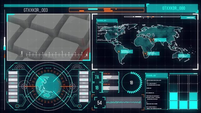 Digital interface with world map visualizes global business, adding interactivity.