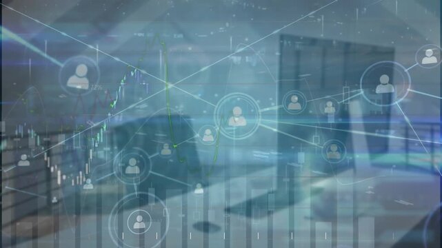 Animated video showcases a global finance and tech network.