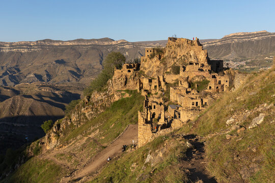 Abandoned ethnic aul Gamsutl in Dagestan mountains