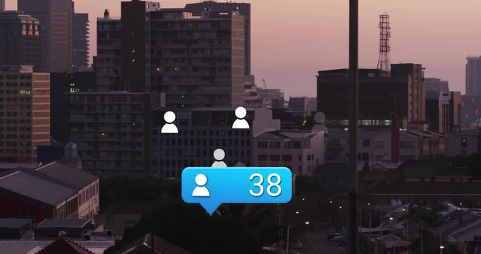 Notification appearing, blue bubble counting 8 to 95 while avatar icons rising, showing engagement