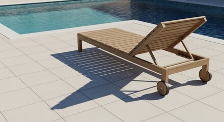 Fototapeta premium Wooden sun lounger by a luxurious outdoor pool