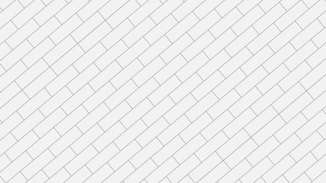 Minimal brick wall outline seamless loop animation with grey line moving diagonally from bottom left corner to top right corner on soft white background. 4K animated brick outline for background.