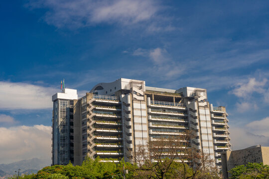 Medell&iacute;n, Antioquia - Colombia - August 11, 2025. The Intelligent Building of the Public Companies of Medell&iacute;n or simply EPM Building is the administrative headquarters of the public service