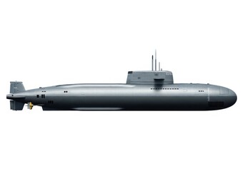 Fototapeta premium Modern submarine cruising underwater with advanced naval technology features