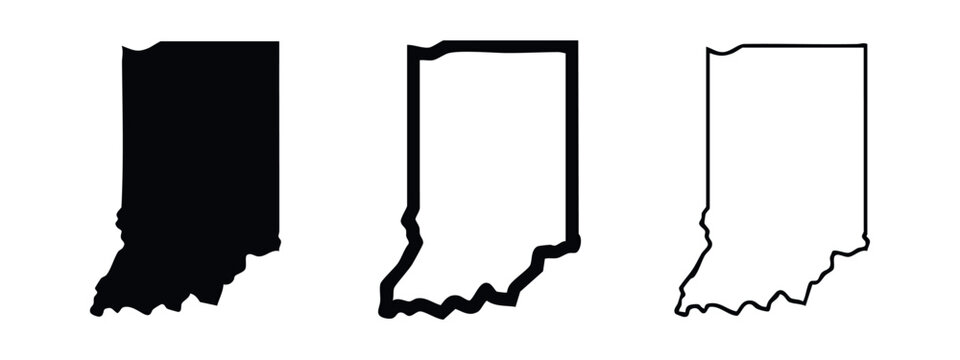 Indiana State Map Icons Set - Solid and Outline Silhouette Vector