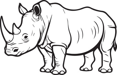 Fototapeta premium Black and white line art rhinoceros icon isolated on white background