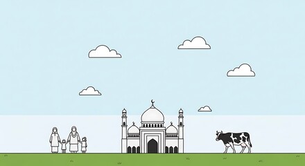 Naklejka premium Taj Mahal illustration, iconic monument drawing, black and white line art, travel landmark
