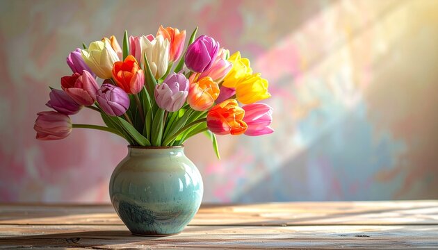 colorful tulips in a vase