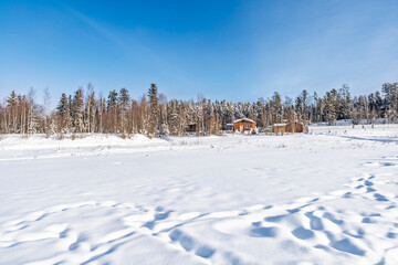 Winter landscape with frozen lake near Yellowknife, Northwest Territories, Canada © beataaldridge