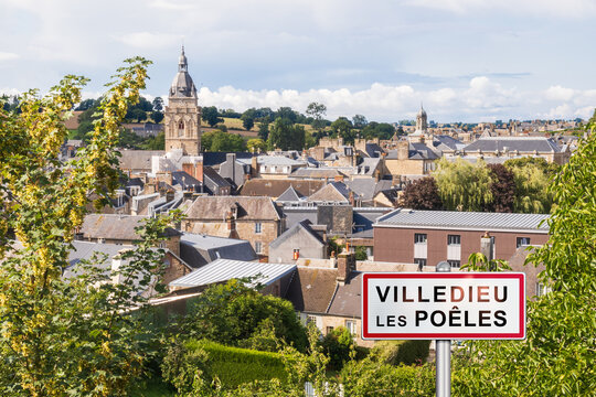 Villedieu-les-Po&ecirc;les in Normandy, France. Added town sign illustration.
