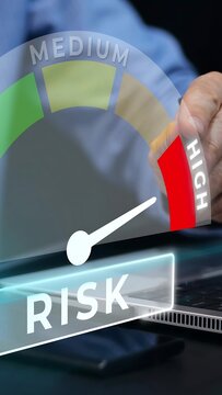 Vertical of a Businessman selecting high risk management level on virtual scale. Decision strategy concept