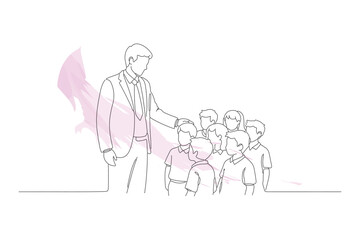 Fototapeta premium Continuous Line Drawing of a Business Leader Mentoring a Team, One Line Art Style for Modern Corporate Concepts