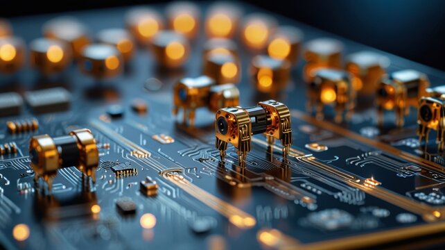Nanotechnology Machines Anchored On PCB Technology Surface Precision Sci Fi Background